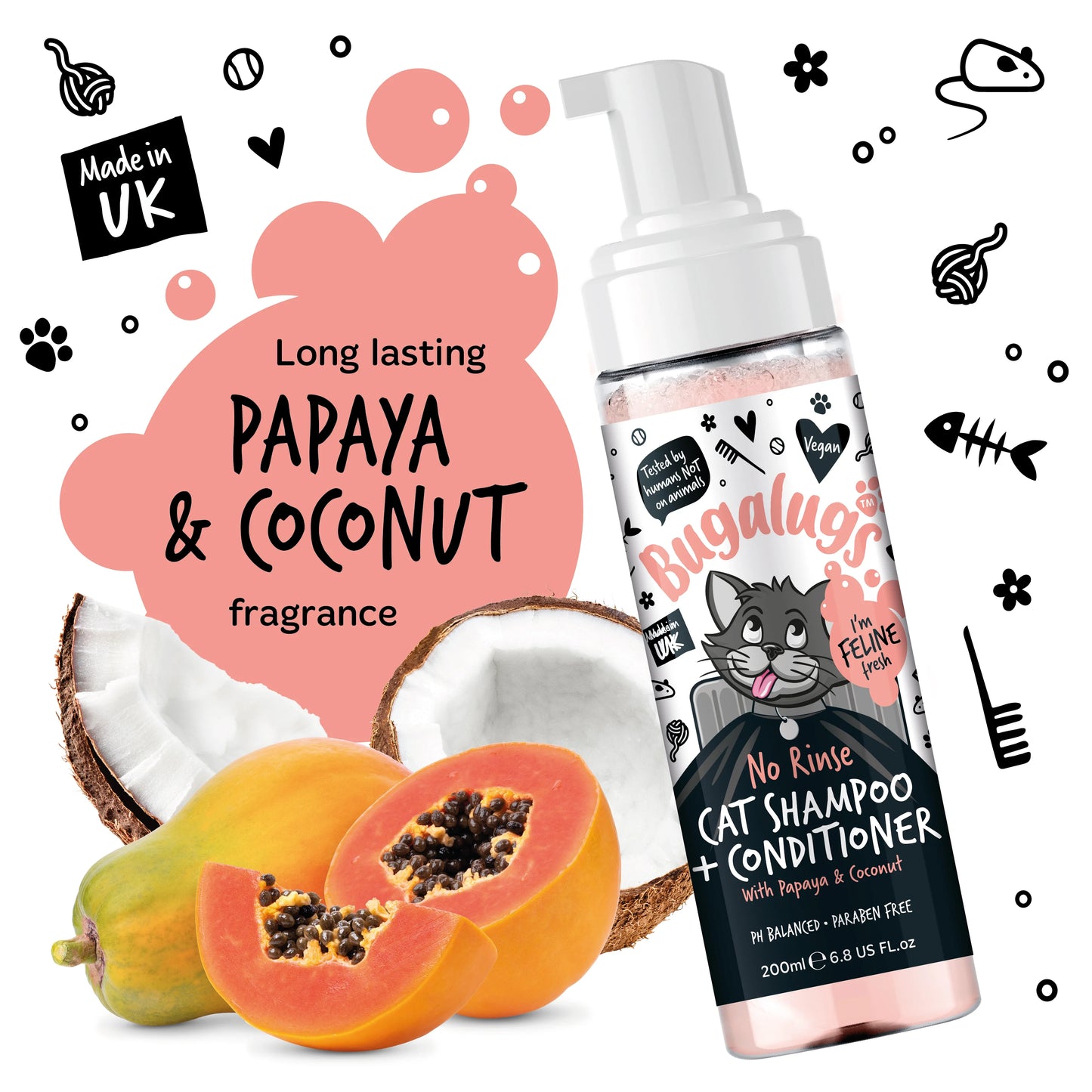 Bugalugs 2 in 1 Papaya & Coconut Cat Shampoo 200ml