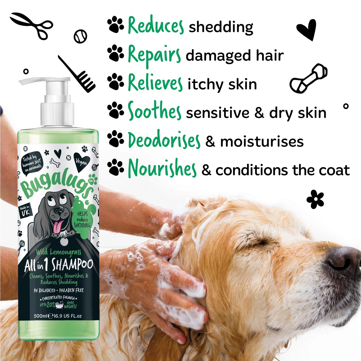 Bugalugs All in 1 (Wild Lemongrass) Dog Shampoo 500ml