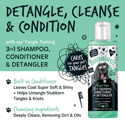 Bugalugs 3 in 1 Tangle Tame Dog Shampoo, Conditioner & Detangler 250ml