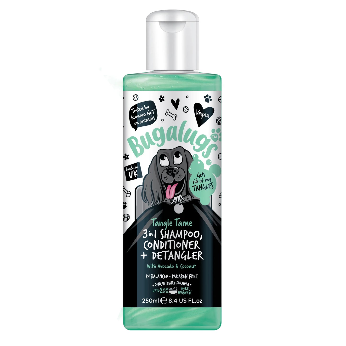 Bugalugs 3 in 1 Tangle Tame Dog Shampoo, Conditioner & Detangler 250ml