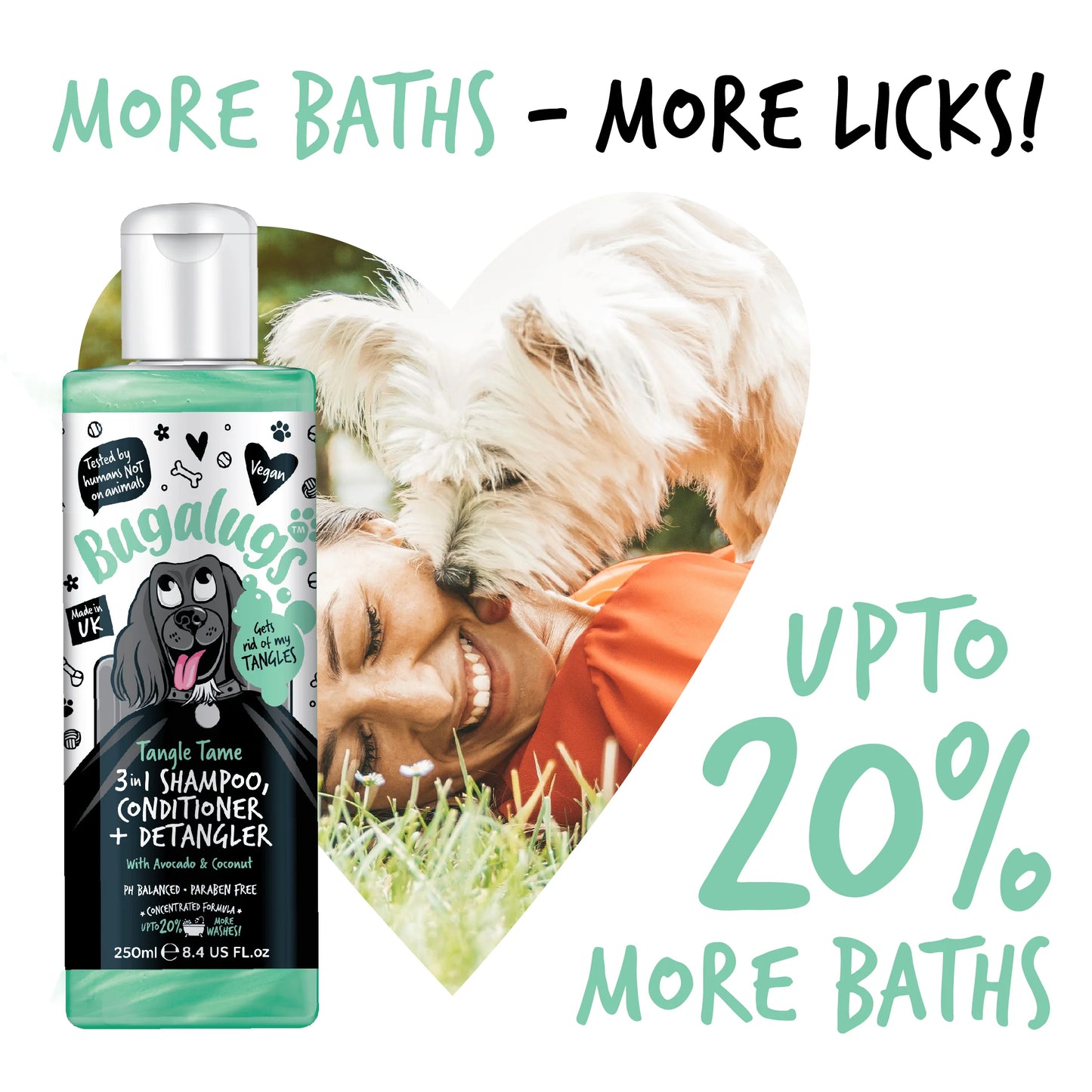Bugalugs 3 in 1 Tangle Tame Dog Shampoo, Conditioner & Detangler 250ml