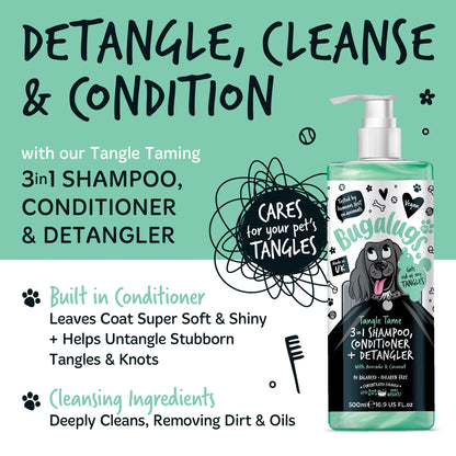 Bugalugs 3 in 1 Tangle Tame Dog Shampoo, Conditioner & Detangler 500ml