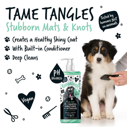 Bugalugs 3 in 1 Tangle Tame Dog Shampoo, Conditioner & Detangler 500ml