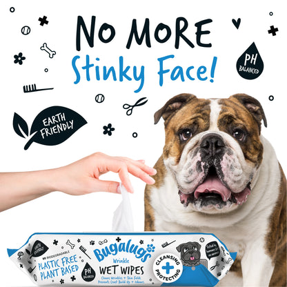 Bugalugs Wrinkle Biodegradable Pet Wipes (80 Large Plastic Free & plant based Wipes) Fragrance Free for Dogs & Cats