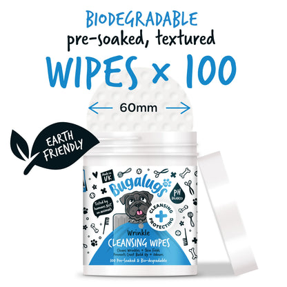 Bugalugs Wrinkle Pet Wipes (100 pre soaked Bio-Degradable Wipes)