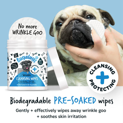 Bugalugs Wrinkle Pet Wipes (100 pre soaked Bio-Degradable Wipes)