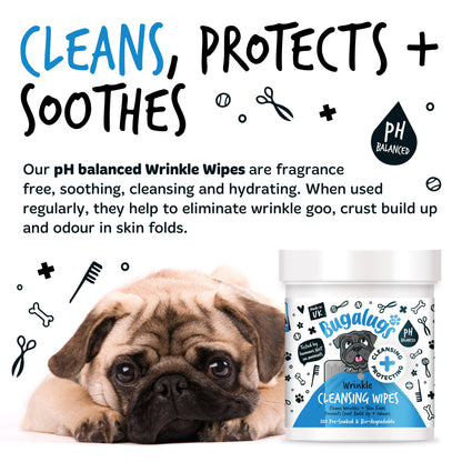 Bugalugs Wrinkle Pet Wipes (100 pre soaked Bio-Degradable Wipes)
