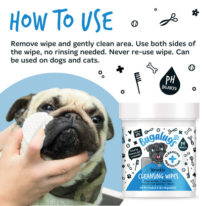 Bugalugs Wrinkle Pet Wipes (100 pre soaked Bio-Degradable Wipes)
