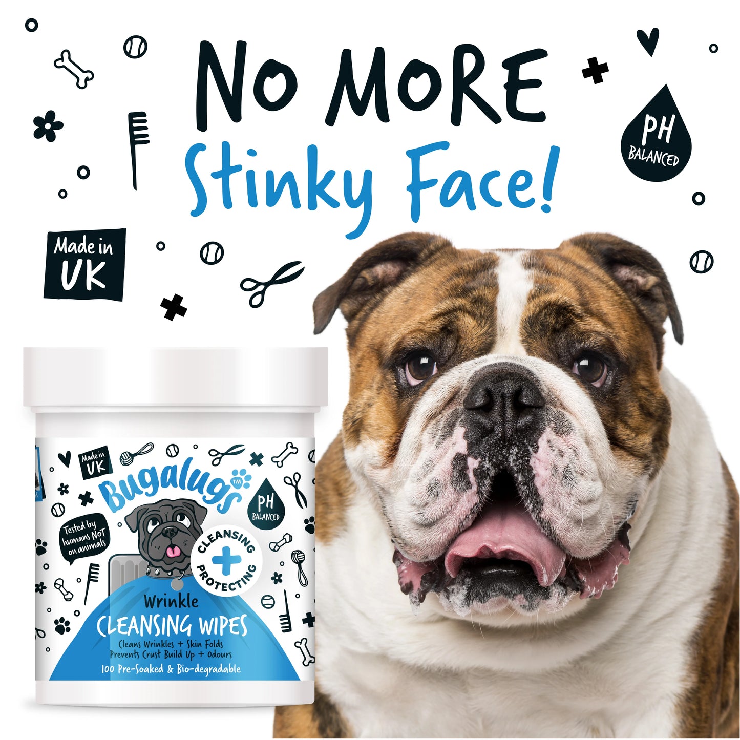 Bugalugs Wrinkle Pet Wipes (100 pre soaked Bio-Degradable Wipes)