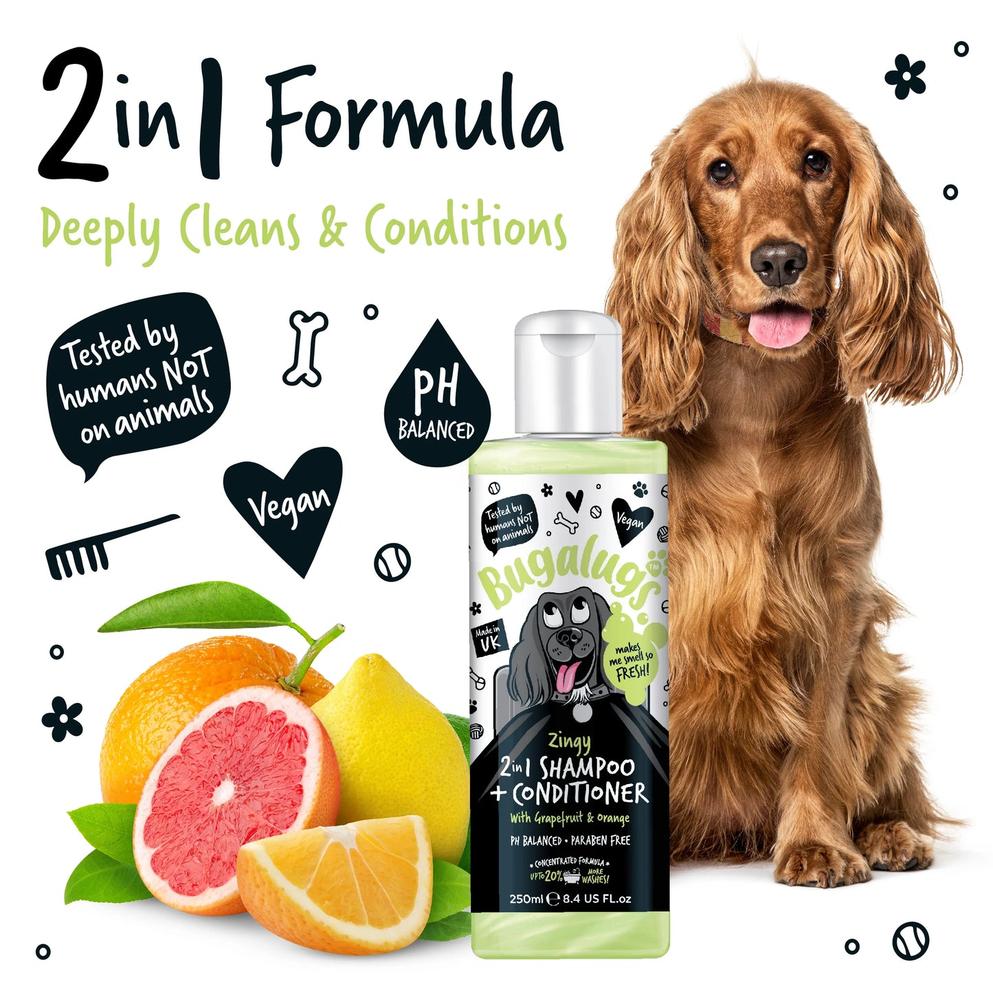 Bugalugs Zingy 2 in 1 Dog Shampoo & Conditioner 250ml