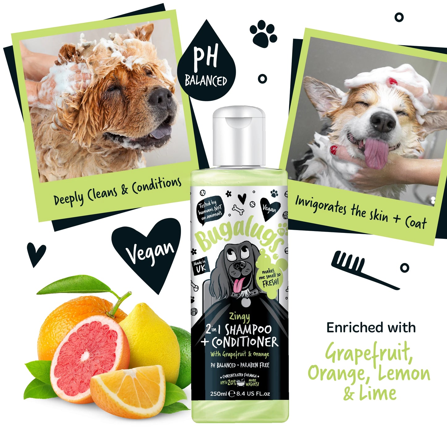 Bugalugs Zingy 2 in 1 Dog Shampoo & Conditioner 250ml