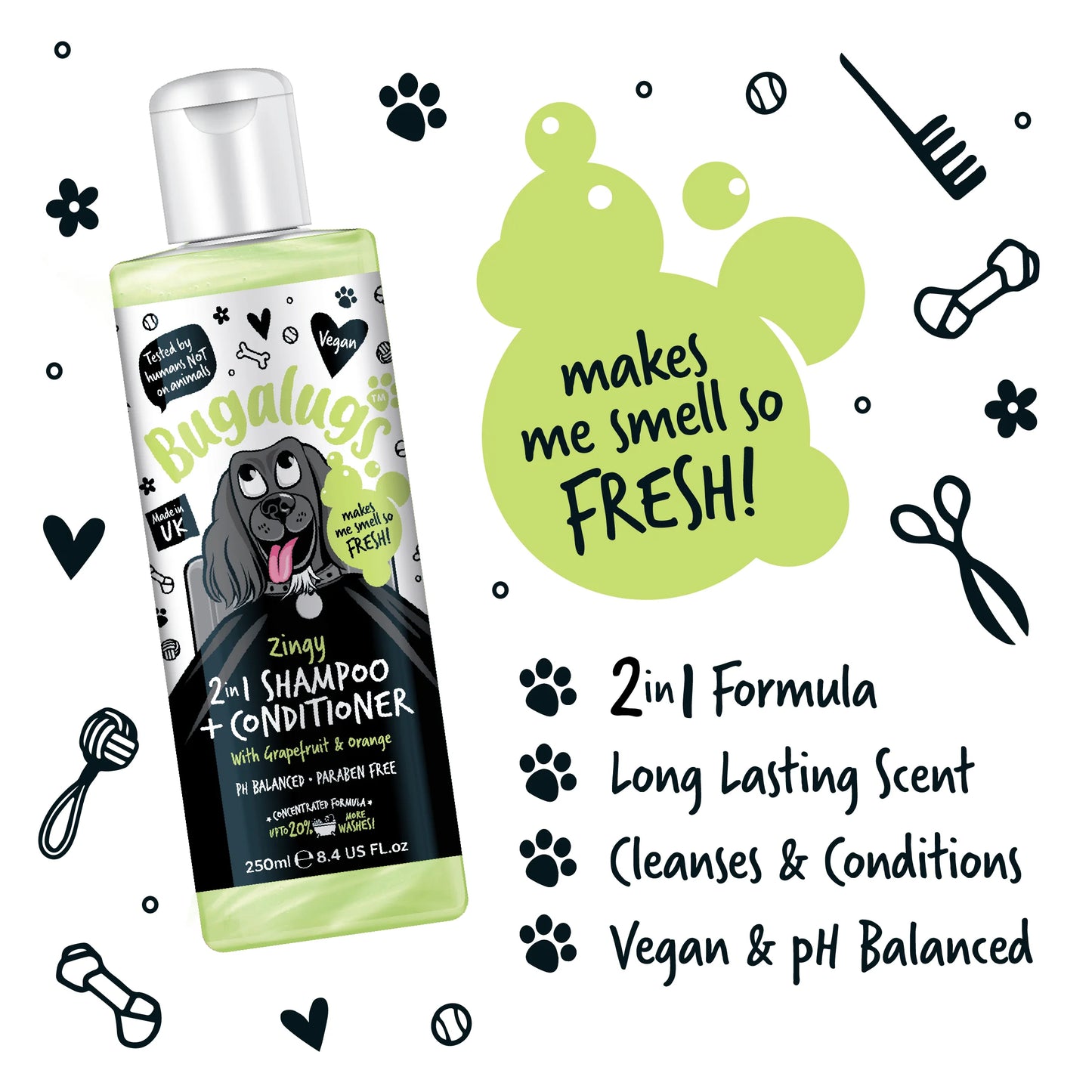 Bugalugs Zingy 2 in 1 Dog Shampoo & Conditioner 250ml