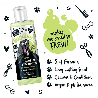 Bugalugs Zingy 2 in 1 Dog Shampoo & Conditioner 250ml