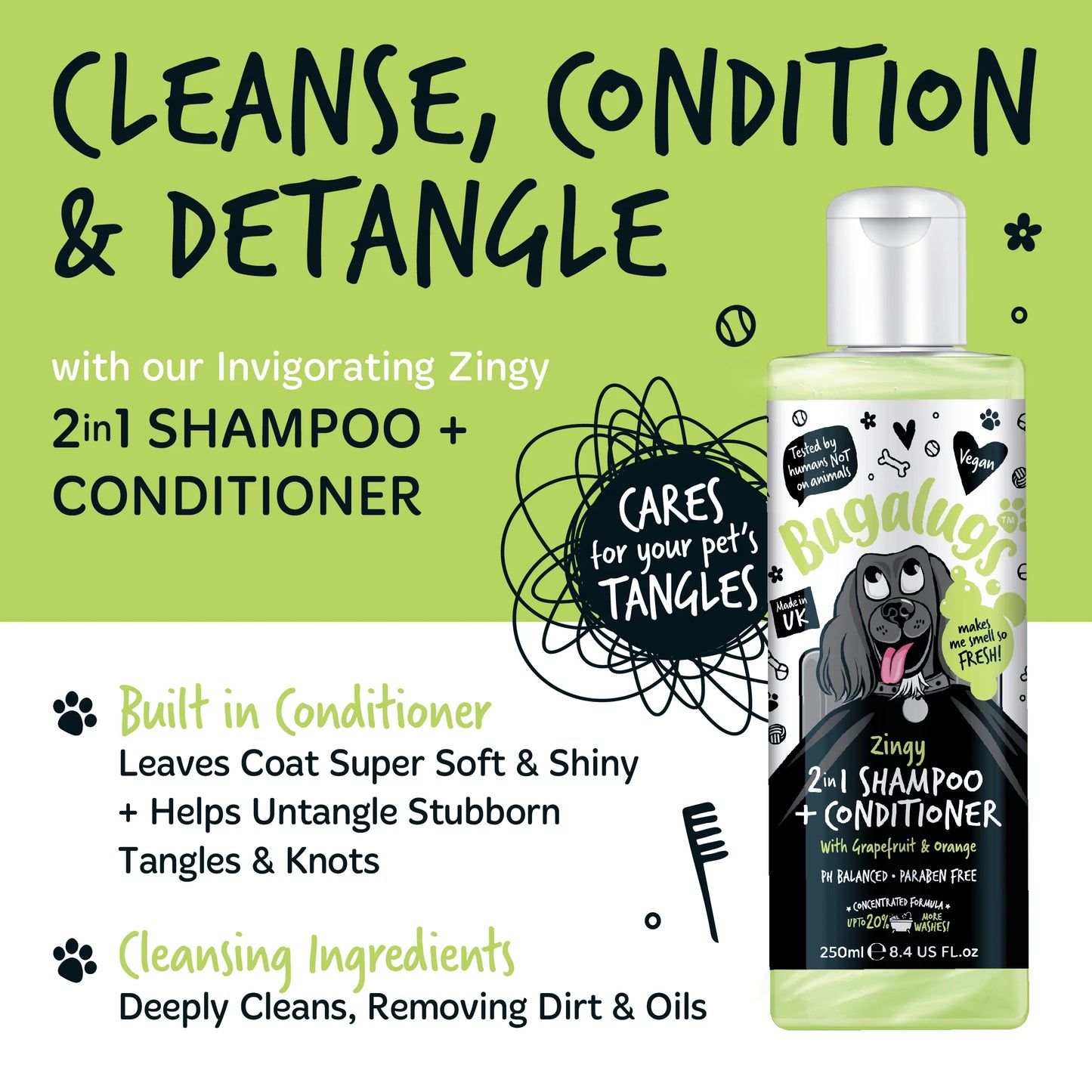 Bugalugs Zingy 2 in 1 Dog Shampoo & Conditioner 250ml