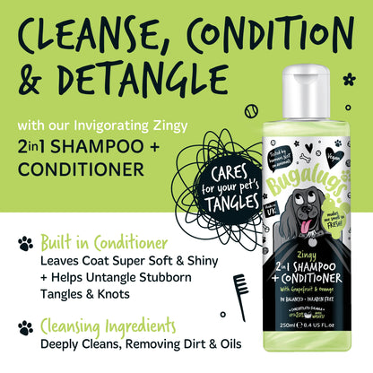 Bugalugs Zingy 2 in 1 Dog Shampoo & Conditioner 250ml
