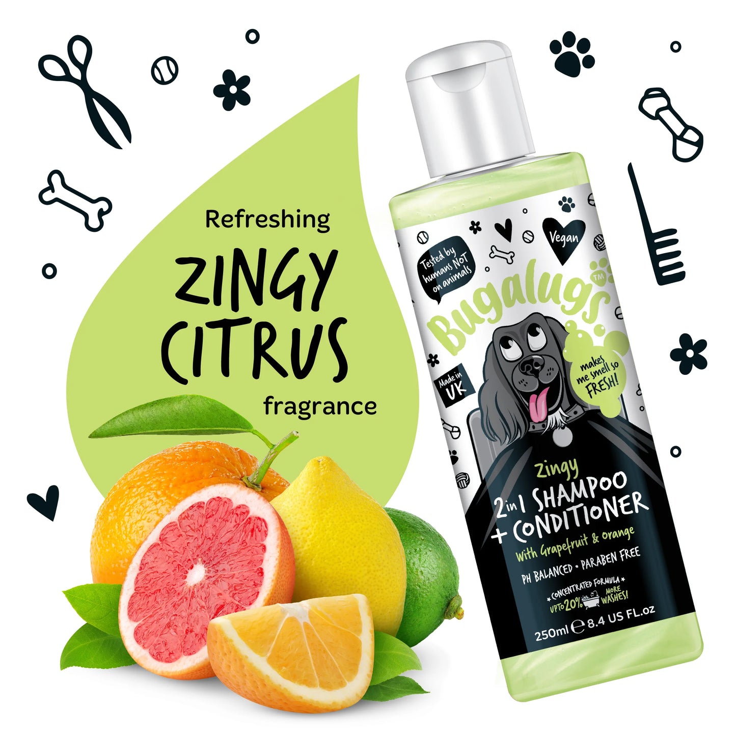 Bugalugs Zingy 2 in 1 Dog Shampoo & Conditioner 250ml