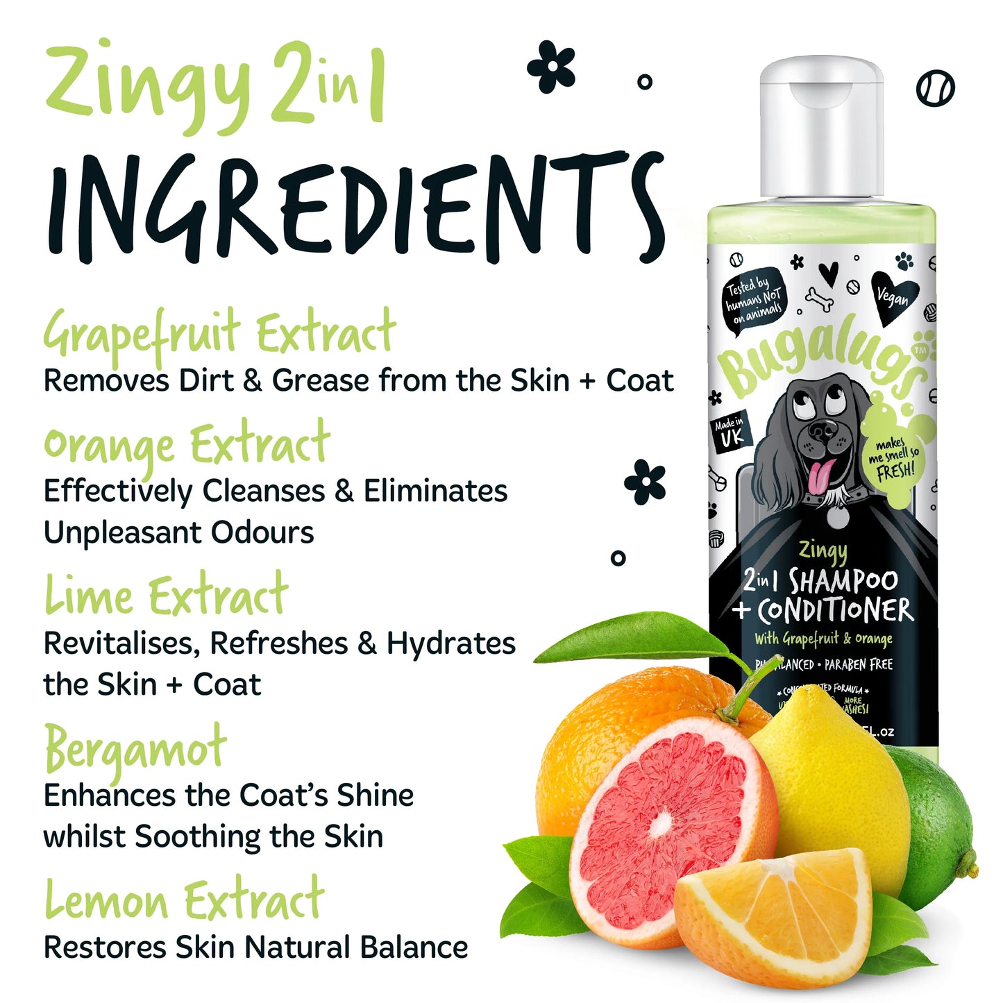 Bugalugs Zingy 2 in 1 Dog Shampoo & Conditioner 250ml
