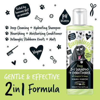 Bugalugs Zingy 2 in 1 Dog Shampoo & Conditioner 250ml