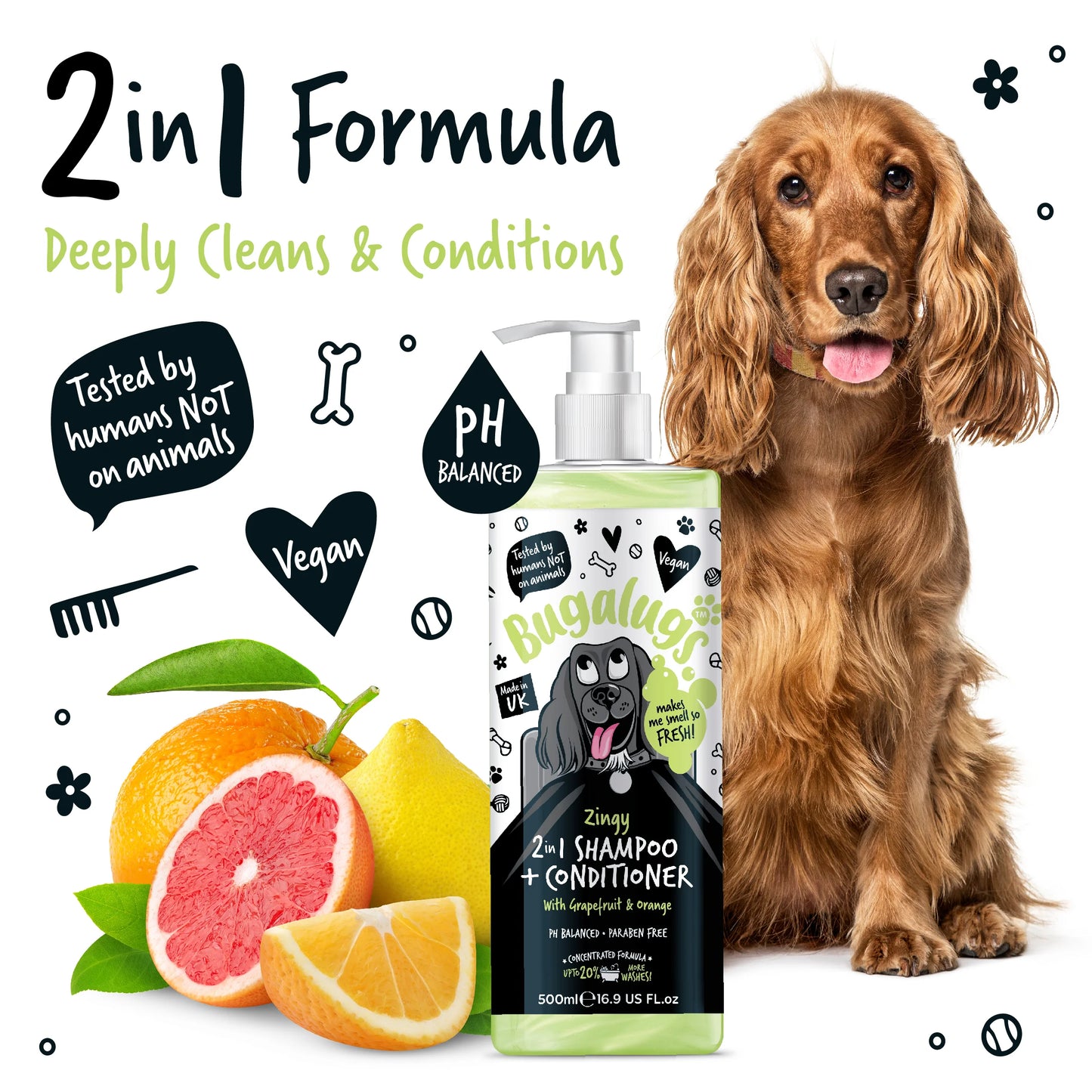 Bugalugs Zingy 2 in 1 Dog Shampoo & Conditioner 500ml