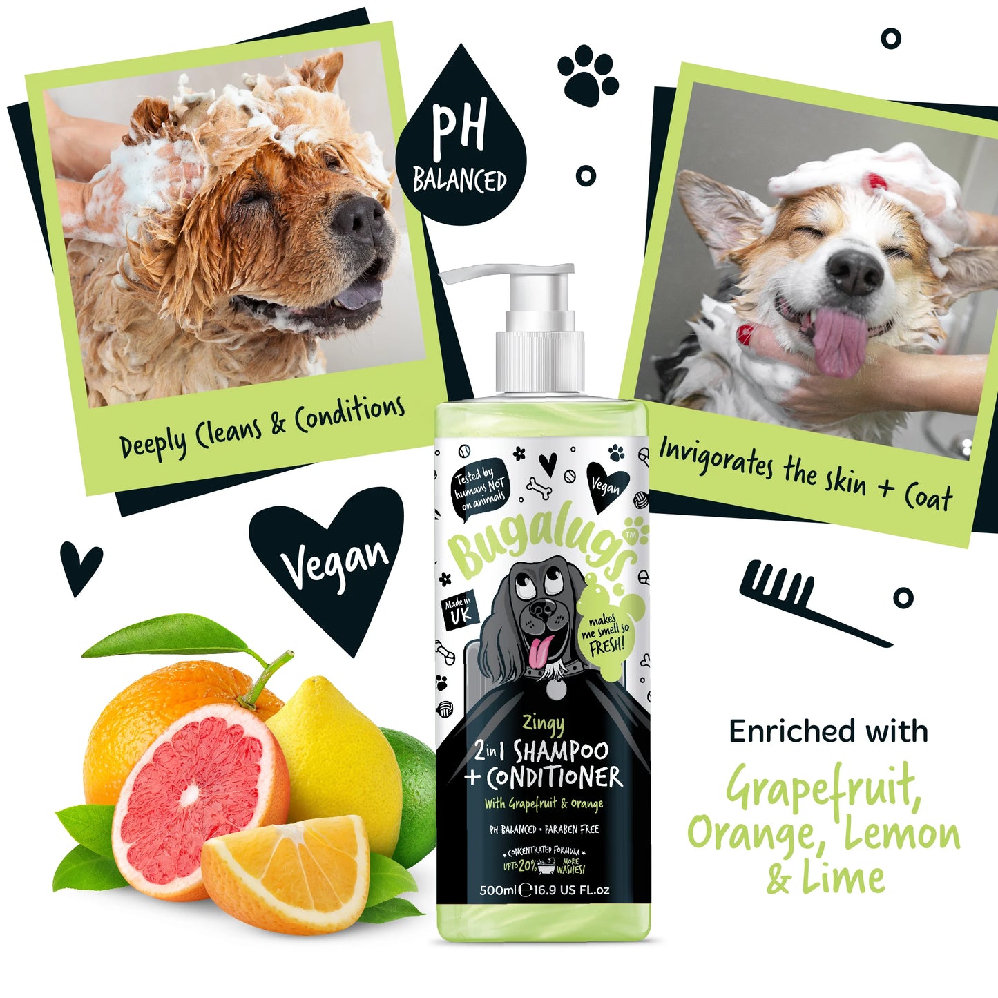 Bugalugs Zingy 2 in 1 Dog Shampoo & Conditioner 500ml