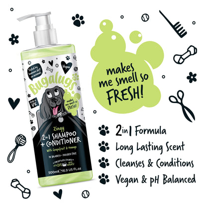 Bugalugs Zingy 2 in 1 Dog Shampoo & Conditioner 500ml
