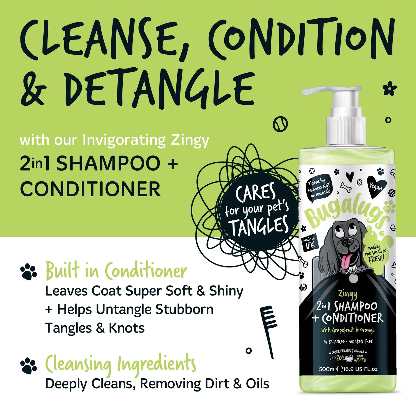 Bugalugs Zingy 2 in 1 Dog Shampoo & Conditioner 500ml
