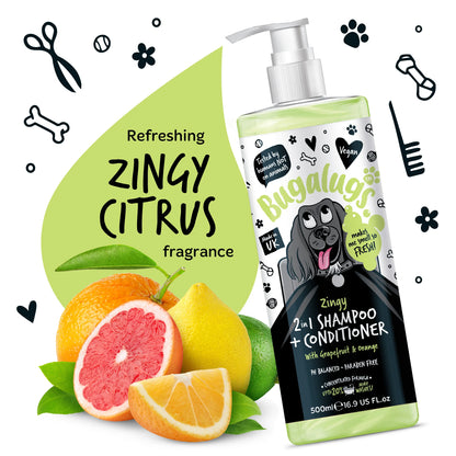 Bugalugs Zingy 2 in 1 Dog Shampoo & Conditioner 500ml