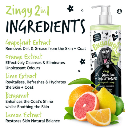 Bugalugs Zingy 2 in 1 Dog Shampoo & Conditioner 500ml