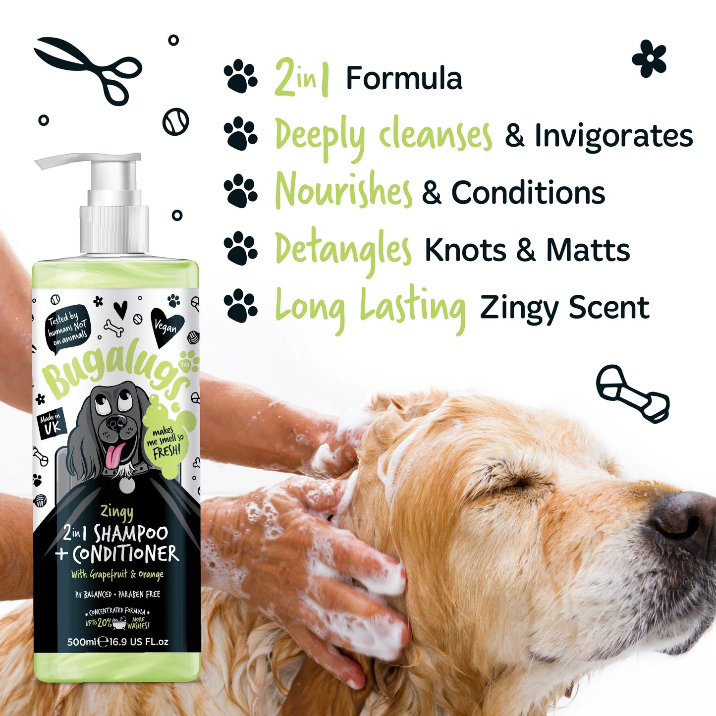 Bugalugs Zingy 2 in 1 Dog Shampoo & Conditioner 500ml