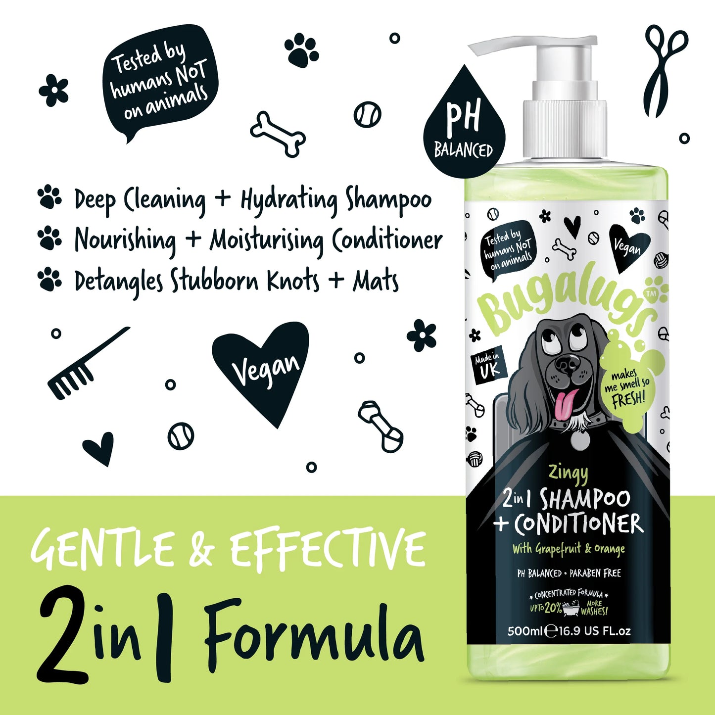 Bugalugs Zingy 2 in 1 Dog Shampoo & Conditioner 500ml