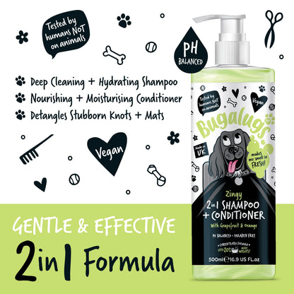Bugalugs Zingy 2 in 1 Dog Shampoo & Conditioner 500ml