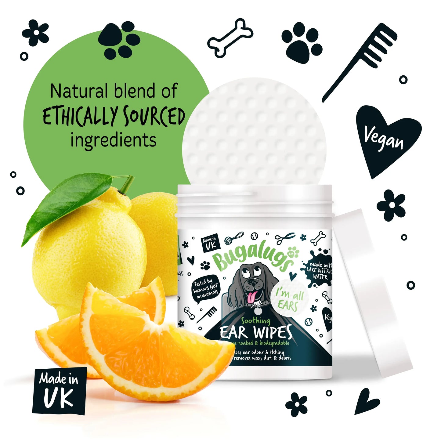 Bugalugs Soothing Ear Wipes (100 pre soaked Bio-Degradable Wipes)