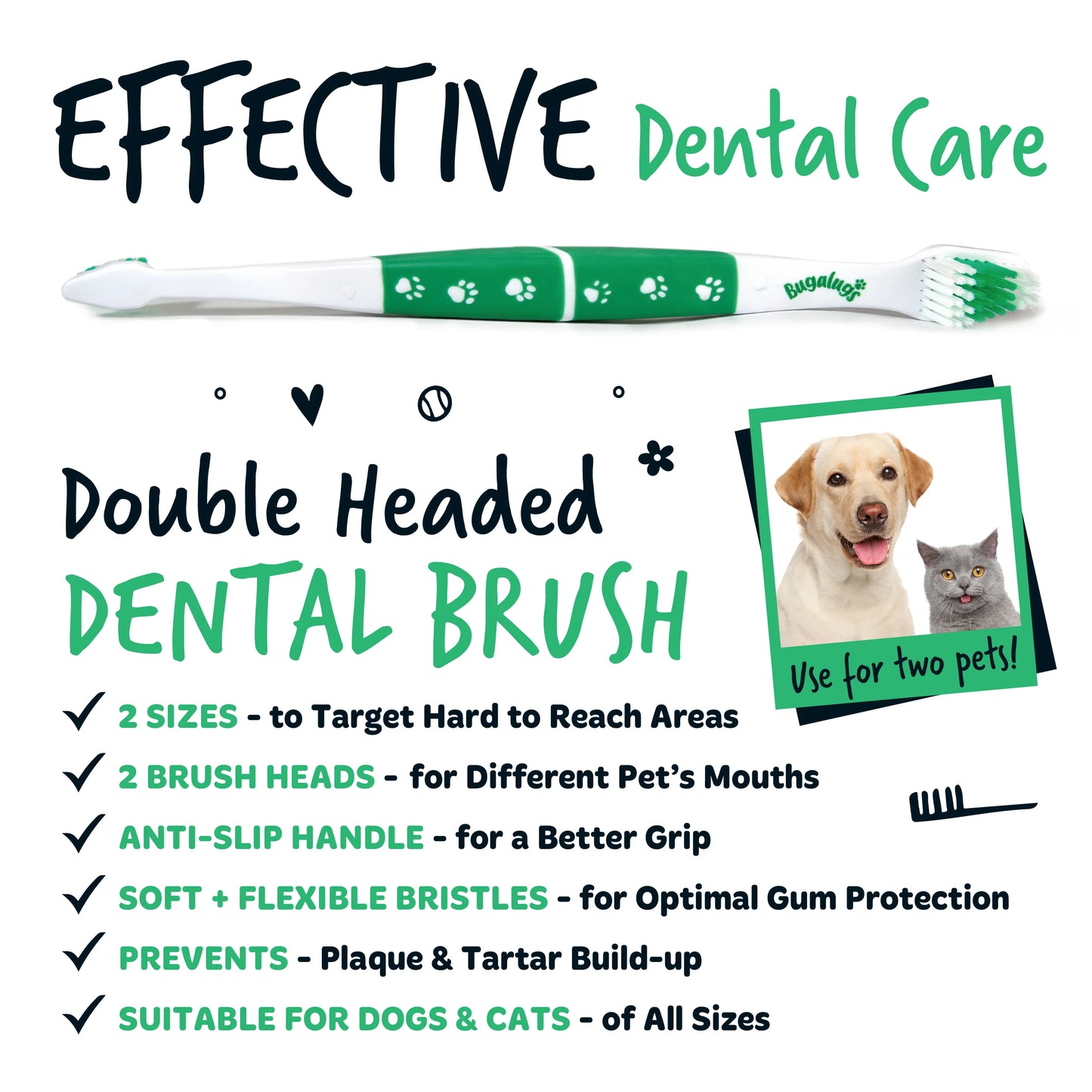 Bugalugs Double Ended Pet Toothbrush For Dogs & Cats