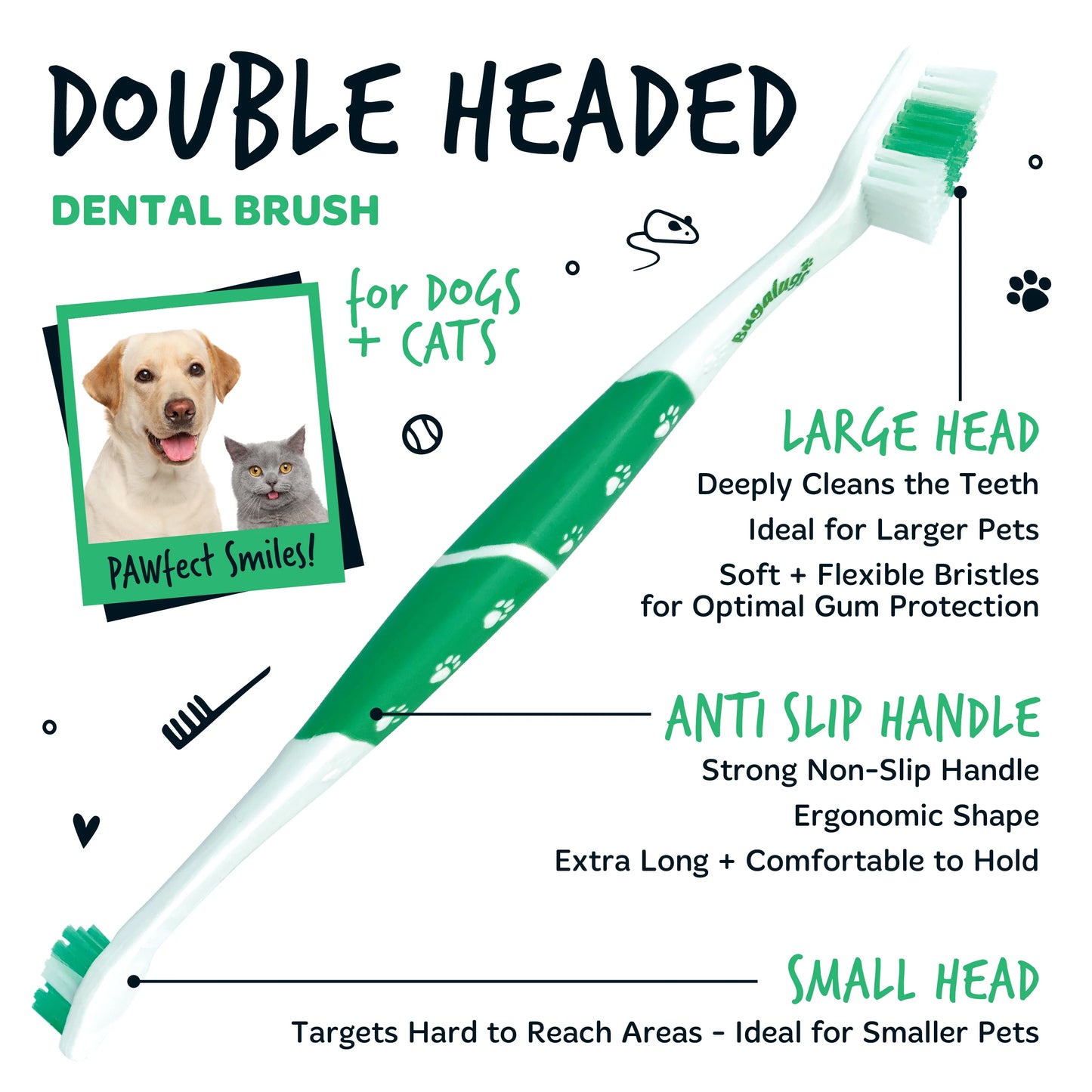 Bugalugs Double Ended Pet Toothbrush For Dogs & Cats
