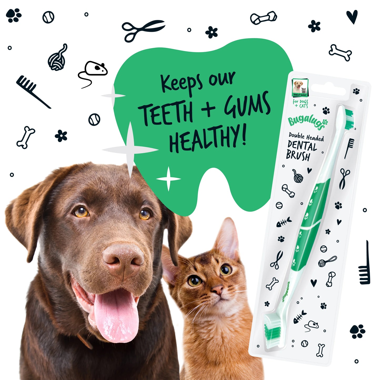 Bugalugs Double Ended Pet Toothbrush For Dogs & Cats