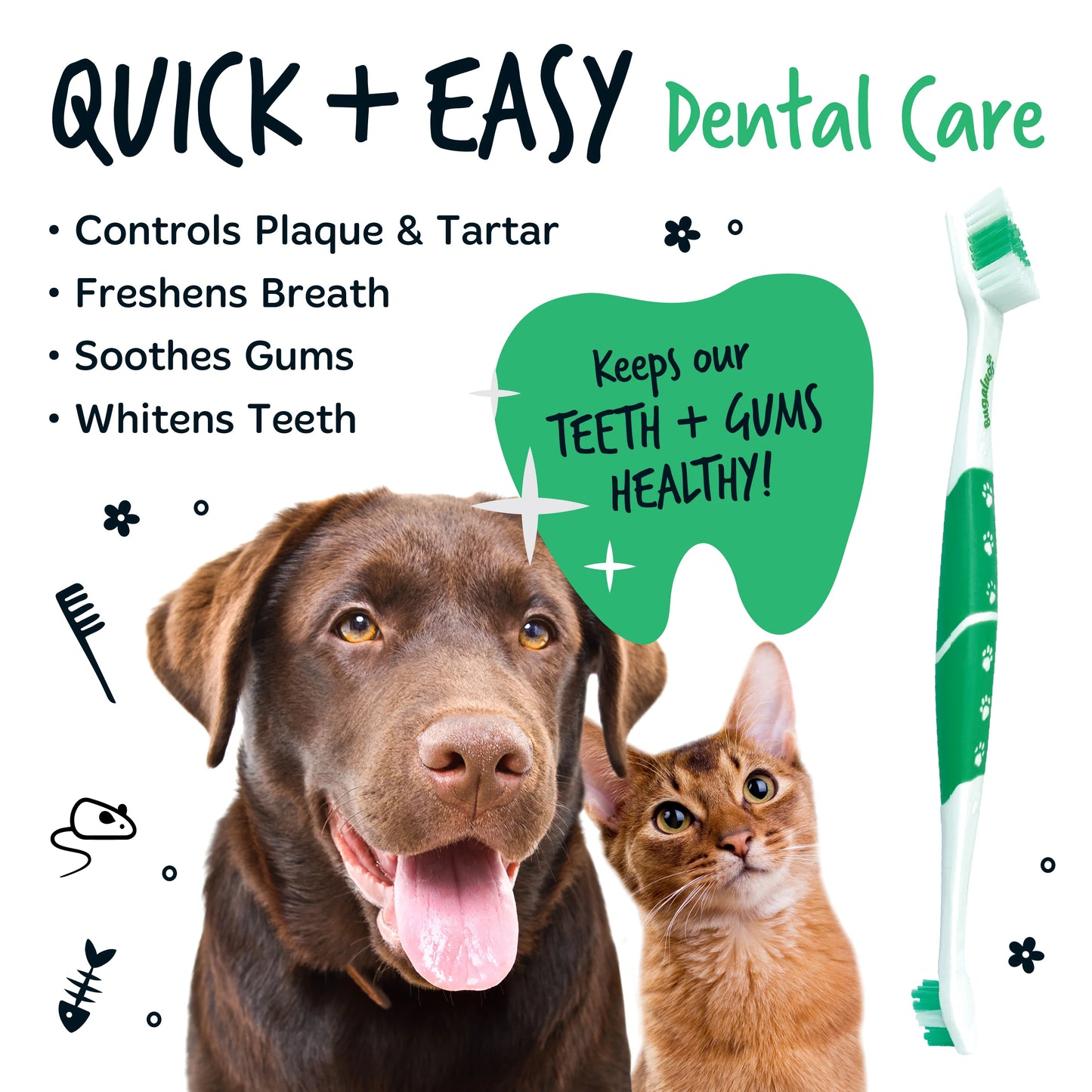 Bugalugs Double Ended Pet Toothbrush For Dogs & Cats