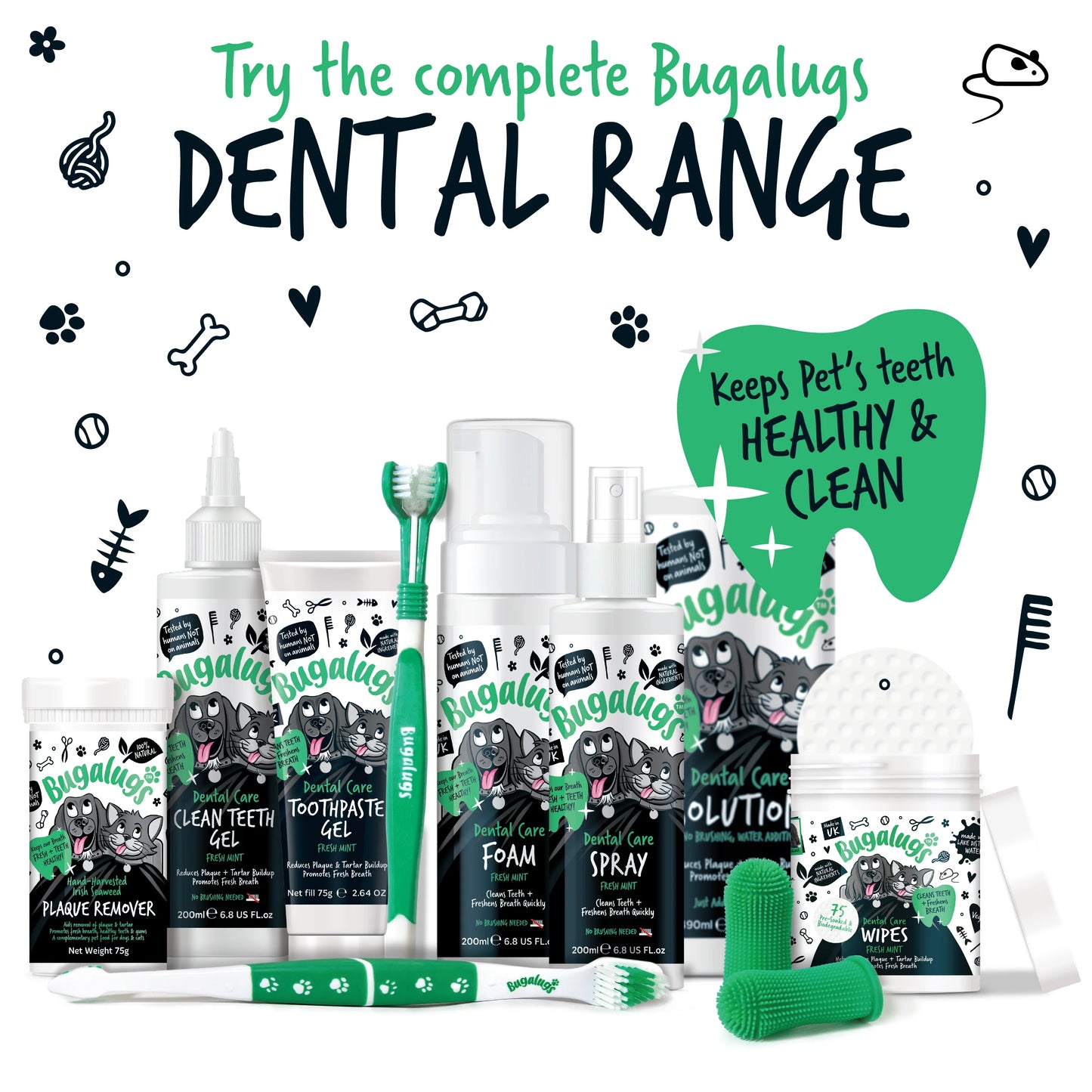 Bugalugs Triple Headed Pet Toothbrush For Dogs & Cats
