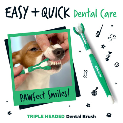 Bugalugs Triple Headed Pet Toothbrush For Dogs & Cats