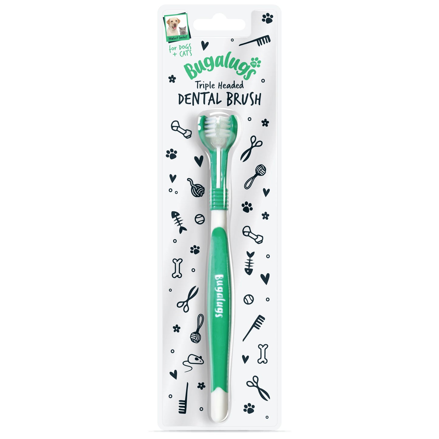 Bugalugs Triple Headed Pet Toothbrush For Dogs & Cats