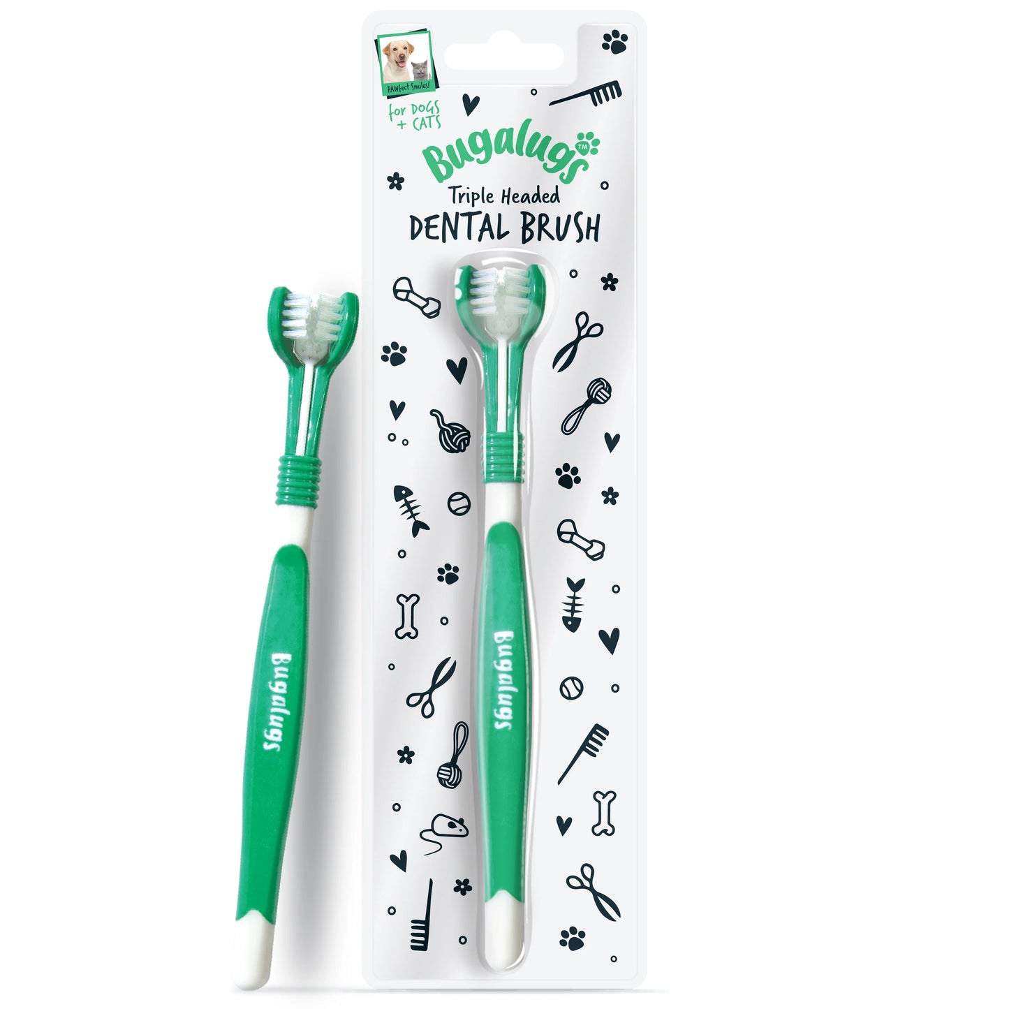 Bugalugs Triple Headed Pet Toothbrush For Dogs & Cats