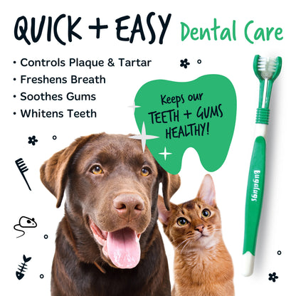 Bugalugs Triple Headed Pet Toothbrush For Dogs & Cats