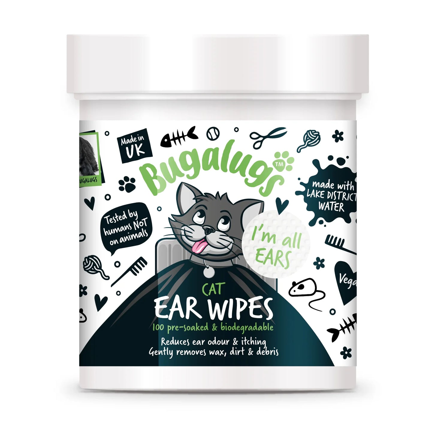 Bugalugs Soothing Cat Ear Wipes (100 pre soaked Bio-Degradable Wipes)