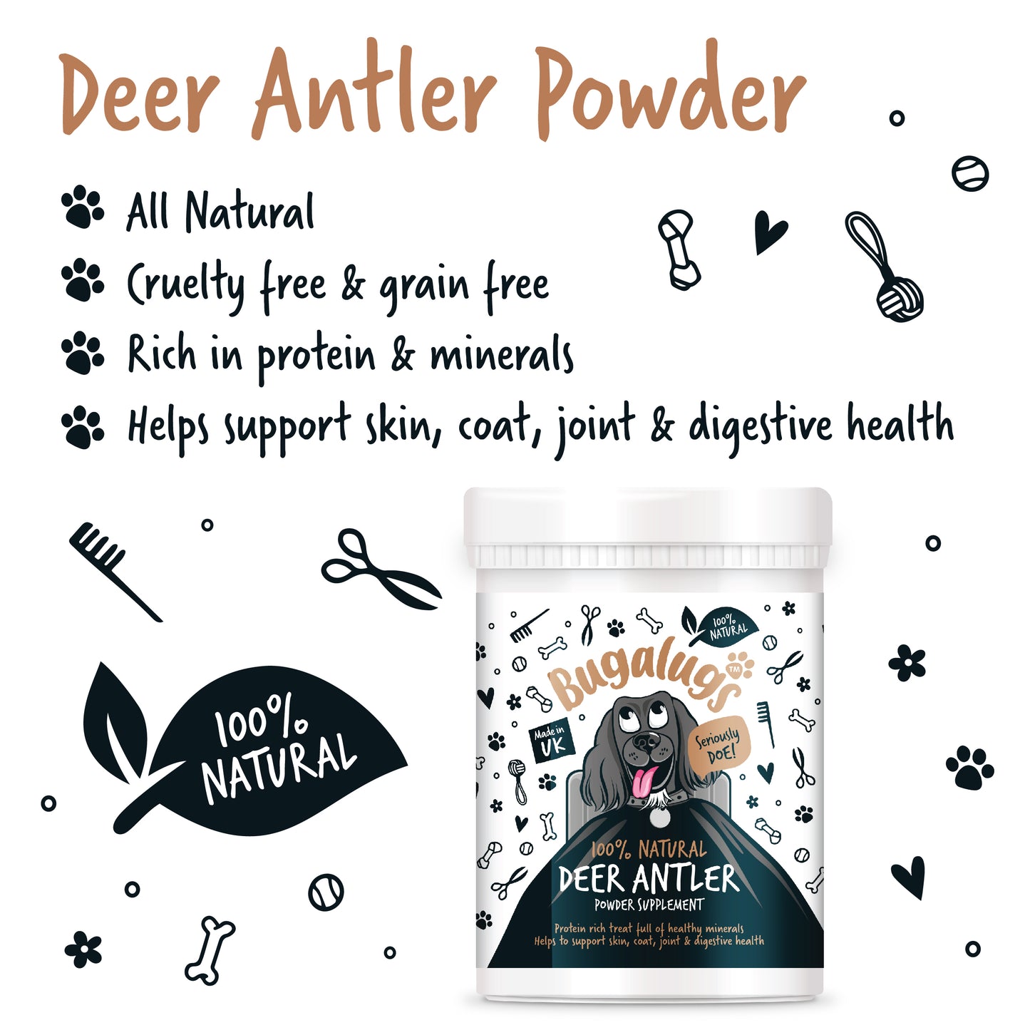 Bugalugs Deer Antler Powder 200g for Dogs