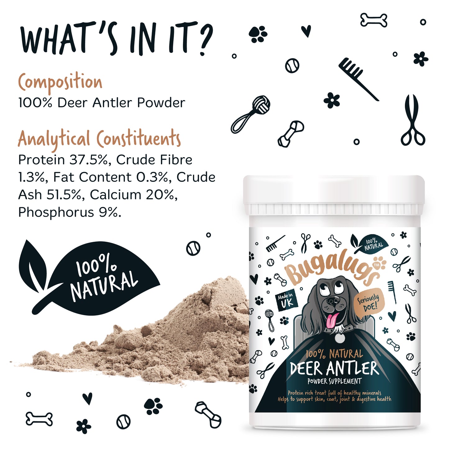 Bugalugs Deer Antler Powder 70g for Dogs