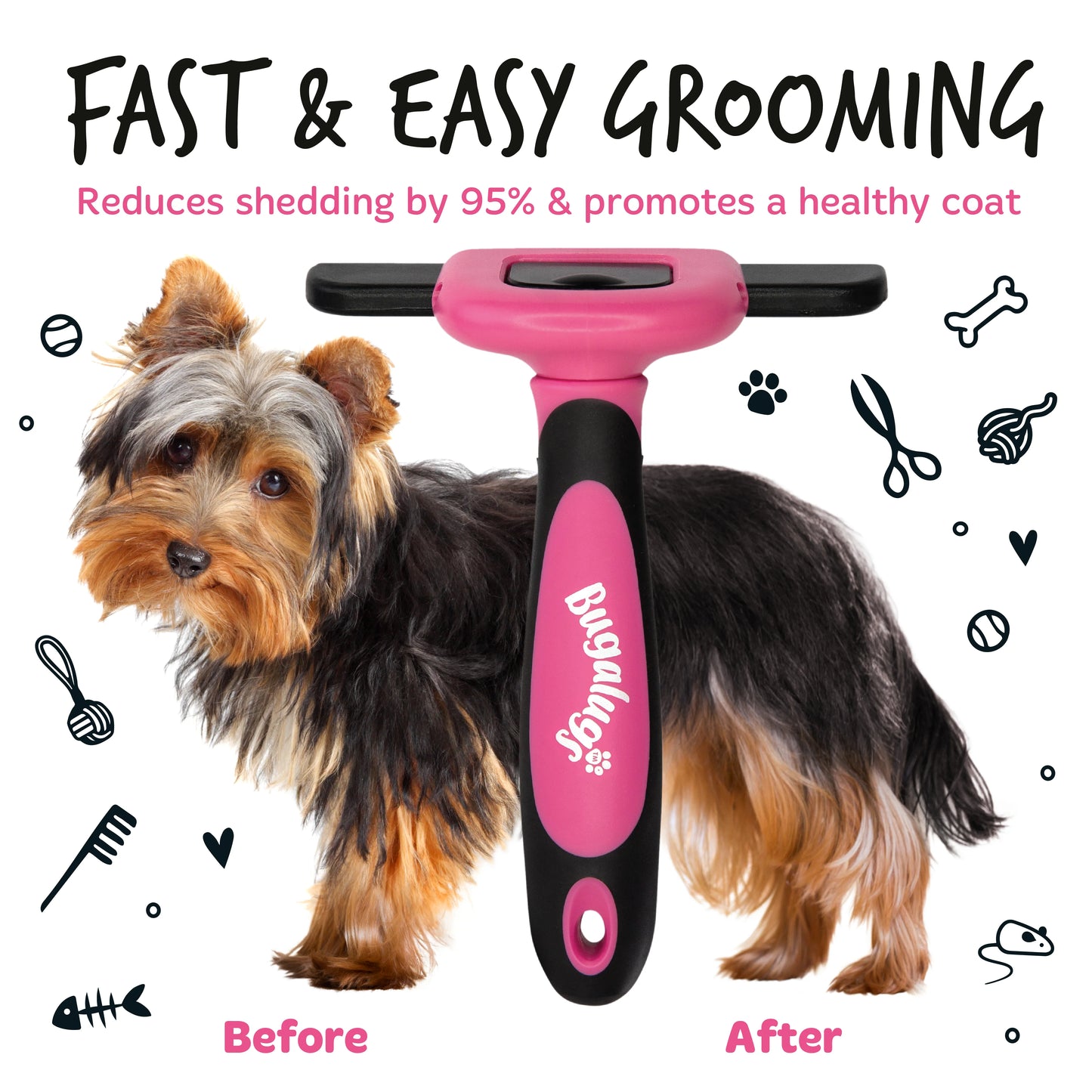 Bugalugs Pet Deshedding Comb for Dogs & Cats