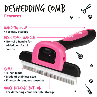 Bugalugs Pet Deshedding Comb for Dogs & Cats