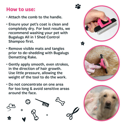 Bugalugs Pet Deshedding Comb for Dogs & Cats