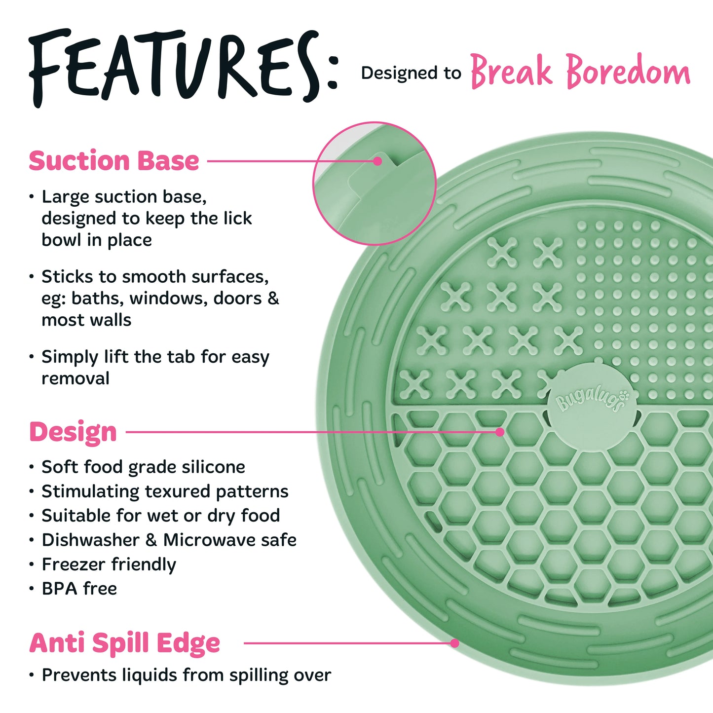 Bugalugs Lick Bowl for Dogs & Cats (Green)