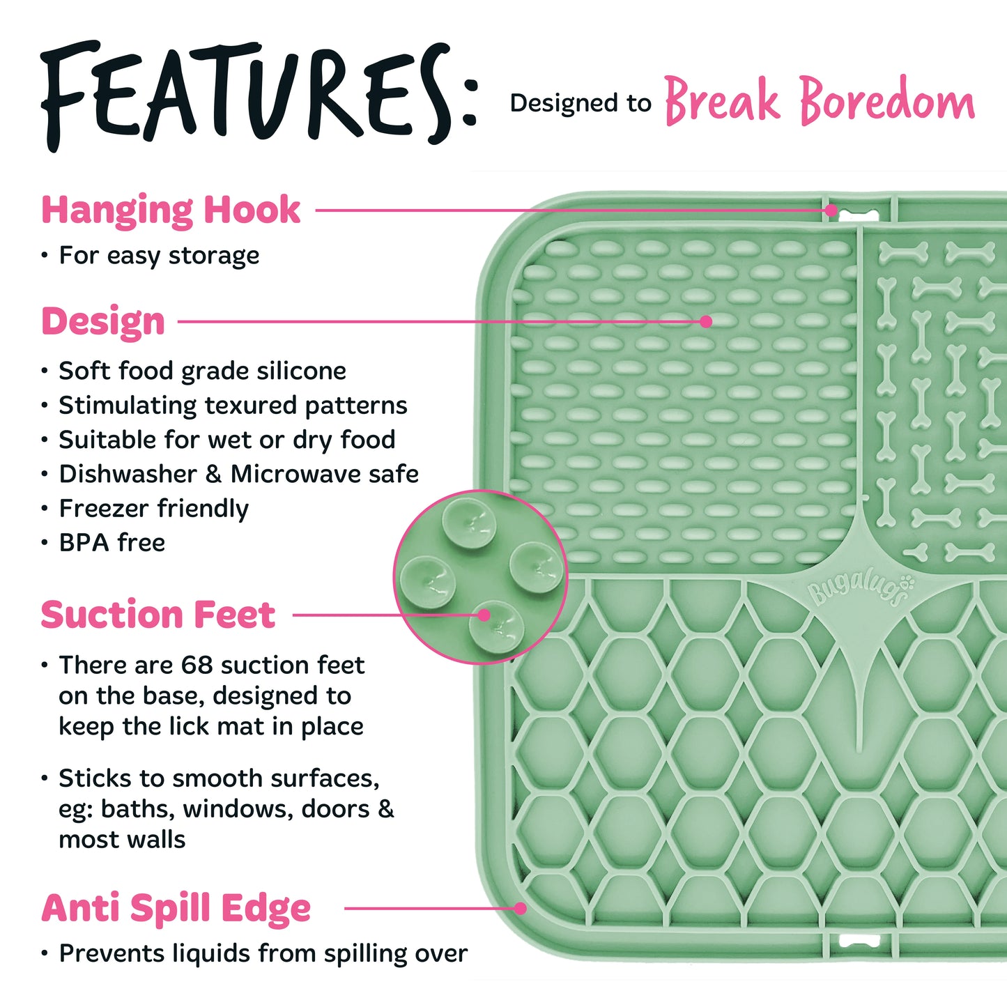 Bugalugs Lick Mat for Dogs & Cats (Green)