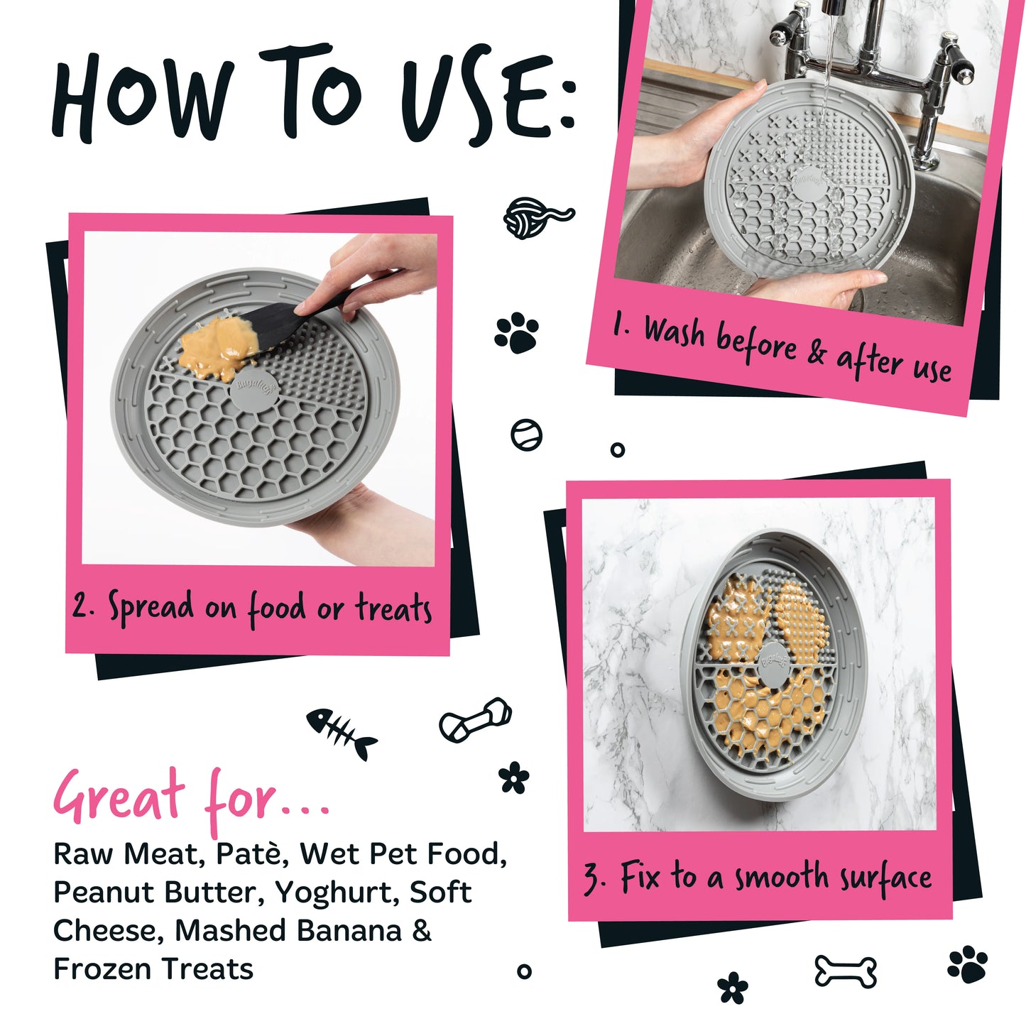 Bugalugs Lick Bowl for Dogs & Cats (Grey)